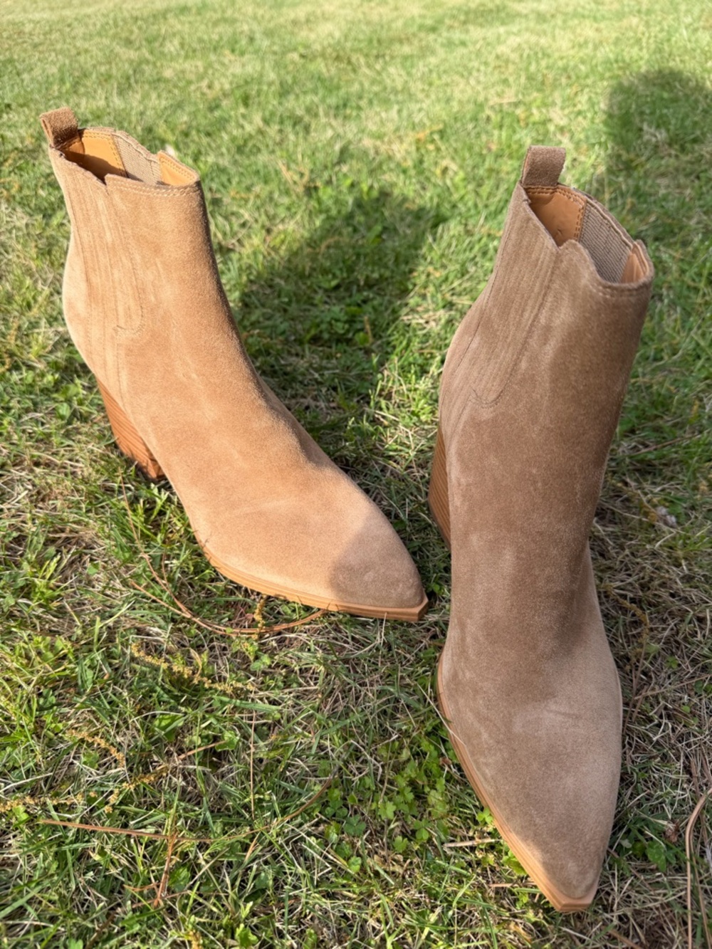 Marc Fisher Tan Suede Pointed-Toe Ankle Booties